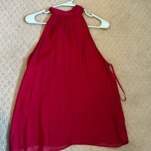 Red silk high neck tank top